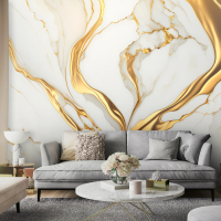 Фотообои флизелиновые Золотой мрамор Абстракция Белый с клеем 416x290 см (14859VEXXXXL) - вид 4 миниатюра