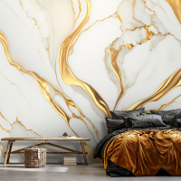 Фотообои флизелиновые Золотой мрамор Абстракция Белый с клеем 416x290 см (14859VEXXXXL) - вид 5 миниатюра