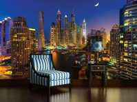 Флізелінові 3D фото шпалери 350x250 см Хмарочоси міста Дубая вночі з клеєм (1672VX7)