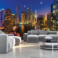 Флизелиновые 3D фото обои 368х254 см Небоскребы города Дубая ночью с клеем (1672VX7) - вид 2 миниатюра