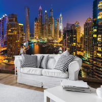 Флизелиновые 3D фото обои 368х254 см Небоскребы города Дубая ночью с клеем (1672VX7) - вид 3 миниатюра