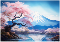 Фотошпалери Японська гармонія з Сакурою і Фудзі пейзаж 368х254 з клеєм (15546V8)
