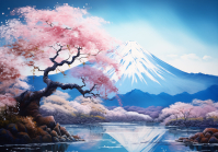 Фотошпалери Японська гармонія з Сакурою і Фудзі пейзаж 368х254 з клеєм (15546V8) - вид 1 мініатюра
