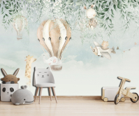 Фотообои Животные на ходу на воздушном шаре самолет 416х254 для детской комнаты с клеем (15199VEXXXL)