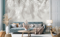 Флизелиновые фото обои серо-бежевые перья 400 x 280 см Природа - Пальмовые листья с клеем (13934VX8) - вид 4 мініатюра