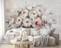 Фотошпалери флізелінові Пастельні троянди на акварелі ніжний квітковий візерунок з клеєм 350x250 см (15356VX7)