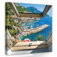 Картина на холсте 3Д Вид из мансардного окна на море и горы 40х40 см (PP10389O5)