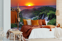 Флізелінові фотошпалери 400x280 см Природа - Водоспад під барвистим заходом з клеєм (13055VX8) - вид 5 мініатюра