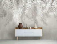 Флізелінові фото шпалери сіро-бежеві пір'я 300 x 210 см Природа - Пальмові листя з клеєм (13934VX6) - вид 4 мініатюра