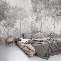 Флизелиновые фотообои с деревьями природа 400x280 см Белый серый лес на светлом фоне под бетон (14299VX8) +клей