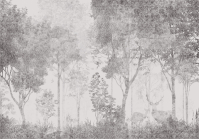 Флізелінові фотошпалери з деревами природа 400x280 см Білий сірий ліс на світлому фоні під бетоном (14299VX8) +клей - вид 1 мініатюра