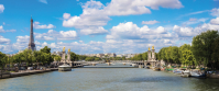 Фотообои Париж Эйфелева башня Сена и Мост Александра III с клеем 250х104 см (2876VEP)