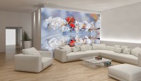 Флізелінові красиві фото шпалери 3D природа 416x254 см Відображення метелика та квітів у воді (013VEXXXL)+клей