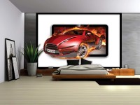 Флизелиновые 3д фото обои с крутыми машинами детские для мальчиков 368x254 см Красное авто в огне (294V8)+клей
