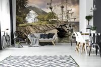 Природа флизелиновые фотообои 416x254 см 3Д Детские для мальчиков Пиратский корабль и остров (2050VEXXXL)+клей