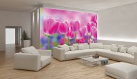 Зал флізелінові 3д фотошпалери квіти 312x219 см Рожеві тюльпани (273VEXXL)+клей - вид 1 мініатюра