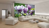 Флизелиновые 3д фотообои в интерьере гостиной 416x254 см Большие цветы магнолии над водой (160VEXXXL)+клей